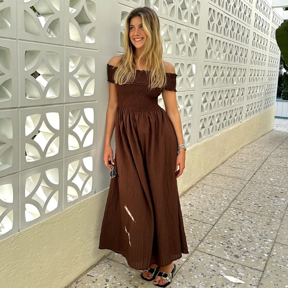 Hill House Marguerite Nap Dress in Chocolate Tonal Seersucker XS